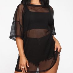 See Through Top. Black Color. Hard To Take A Picture Of The Shirt. Never Worn. Short Sleeve Shirt With Little Holes. Could Be Worn As A Swim Suit Cover Up As Well. (Final Sale) Black Sheer Top Outfit, Sheer Top Outfit, Fishnet Shirt, Fishnet Top, Swim Suit Cover, Black Sheer Top, Mesh Shirt, Concert Fits, Fashion Nova Tops