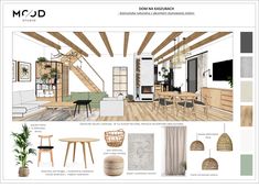 an interior design board with furniture and decor items in it, including a dining table