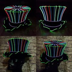 Neon Rave Outfits Men, Mad Hatter Costume Kids, Rave Hat, Neon Rave Outfits, Wedding Halo Headpiece, Cosplay Headpiece, Enchanted Forest Baby Shower, Mad Alice, Light Up Hats