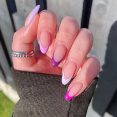 French Tip Purple, Nails Purple French Tip, Almond Nails Purple, Nails Purple French, Purple French Tip, Almond French Tip, French Series, Purple French, Unghie Nail Art