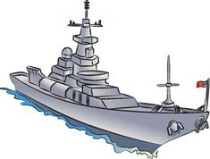 a drawing of a battleship on the water