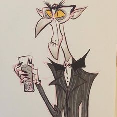 a drawing of a man in a tuxedo holding a drink