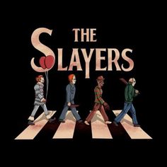 the cover art for the album,'the slayers'featuring three men walking across an