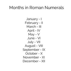 the months in roman numerals are shown with numbers and dates for each month