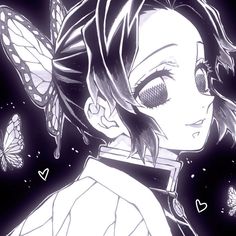 a drawing of a girl with butterflies on her head