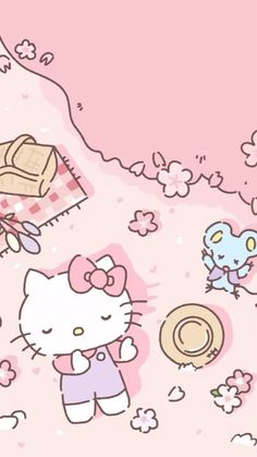 the hello kitty wallpaper is pink and white