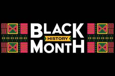 the words black history month written in white and green on a black background with colorful designs