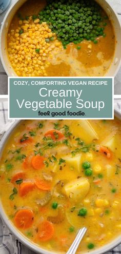 creamy vegetable soup with peas, carrots and corn