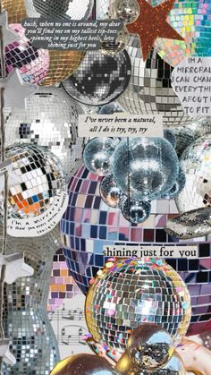 a collage of disco balls and other things