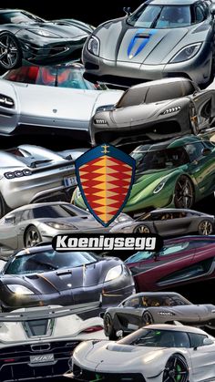 a bunch of cars that are all in different colors and sizes with the words koenilsegg on them