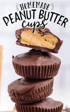 chocolate peanut butter cups stacked on top of each other