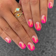 Summer's Best Pink Neon Nails - Short, Bright, and Stylish Designs Neon Pink Nails, Glamorous Nails, Jewellery Rings, Nail Forms, Neon Nails, Orange Nails, Manicure Y Pedicure, Makeup Fashion, Funky Nails