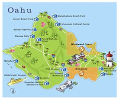 a map of the island of oahuu, hawaii with all its attractions and parks