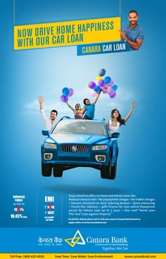 a car loan ad with people in the back