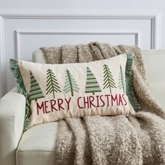 Christmas Holiday Embroidered Throw Pillow - Great Bay Home (Green & Red Merry Christmas, 20" x 14") Holiday Throw Pillow, Holiday Throw, Embroidered Throw Pillows, Christmas Rugs, Christmas Porch Decor, Gold Pillows, Christmas Pillows, Holiday Pillows, Accent Throw Pillows