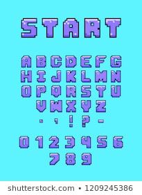 an old school computer game font and numbers