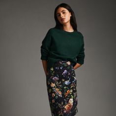 Printed Pencil Skirt | Nuuly Rent Flower Pencil Skirt Outfit, Spring Skirt Outfits Work, Funky Office Outfits Women, Brocade Pencil Skirt, Modest Pencil Skirt Outfits, Fall Pencil Skirt Outfits, Feminine Business Attire, How To Style A Pencil Skirt, Therapist Outfits Women