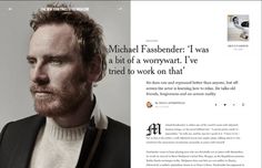 a man in a black jacket and white shirt is featured on the cover of michael fassender's magazine