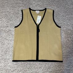 Crystal Kobe Sweater Vest In Camel With Black Outline And Zipper Front. New Never Worn From Jc Penney With Tags Still Attached. Size Large, Material 100% Acrylic, Hand Wash Cold. Kobe Sweater, Black Sweater Vest, Black Sweater, Sweater Vest, Black Sweaters, Black And Brown, Camel, Sleeveless Top, Jackets & Coats