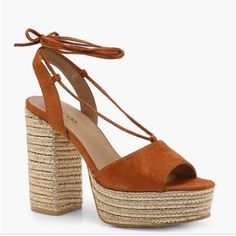 Boohoo Lacey Espadrille Wrap-Up Platforms - Platform Is Gold. Unfortunately, Heels Just Aren’t For Me. Only Tried On, Never Worn Out. Cheap Heels, Women's Espadrilles, Espadrille Shoes, Wedge Espadrille, Brown Gold, Chunky Heels, Espadrilles, Wedges, Pumps