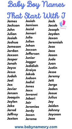 the baby boy names that start with j are in blue and black on a white background