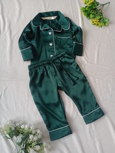 These cute pajamas are for all the adorable kids, babies and toddlers. I know they are already so cute but these pajamas adds a little more and you can't resist them. ❁Made from the most elegant soft satin fabric. It is soft and has a gorgeous fall. ❁Best for cake smashing parties for new borns. It is a great gift for flower girls too. ❁Once shipped the transit time is only 4-6 days( USA, CANADA, Europe). I use DHL or Fedex ❁These are hand stitched made to order basis and I always stick to your Cute Green Sleepwear For Bedtime, Playful Green Sets For Sleepovers, Playful Green Sets For Sleepover, Green Sleepwear For Sleepover, Playful Green Sleepover Sets, Playful Green Sets For Pajama Party, Cute Matching Pajama Sets For Sleep, Cute Matching Sleepwear Sets, Green Long Sleeve Bedtime Sets