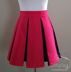 "This pleated skirt, with peek-a-boo style pleats, features one color on the outside of the pleats and another color peeking out from the inside. It is available in any two colors of your choice and is available in any size from petite to plus sized. Pair this skirt with a black tank top for a cheerleader look or achieve an entirely different look by pairing it with the corset front strapless top (available separately) shown in the last photo. This fun skirt is very versatile. Add a Matching Fac Skirt Box Pleated, Fitted Pleated School Skirt, Fitted Pink Pleated Skirt For School, Fitted Pink Skirt For Cosplay, Pink Fitted Skirt For Cosplay, Fitted A-line Pleated Tennis Skirt, Pink Pleated School Skirt, Fitted Pleated Mini Skirt For Cosplay, Cosplay Pleated Mini Skirt