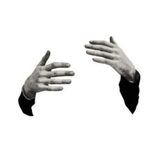 two hands reaching out to each other in front of a white background with black and white images