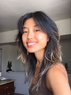 Shag Asian Haircut, Shag Hairstyles Medium Asian, Womens Shullet, Oval Face Asian Haircut, Alternative Haircuts Medium Straight Hair, Asian Shaggy Hair, Wolfcut Hair Straight, Subtle Wolf Cut Hair Medium, Asian Hair Shag