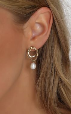 Flora Double Hoop Drop Earring in Gold And Pearl Thigh Split Dress, Wide Leg Jeans Shoes, Two Piercings, Split Dress Thigh, Formal Earrings, Bachelorette Dress, Long Sleeve Knit Dress, Sparkle Dress, Split Dress