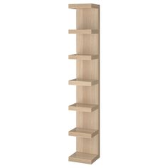 a tall wooden shelf with four shelves on each side and three smaller ones in the middle