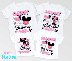 💖WELCOME TO MY STORE💖 Custom t-shirts for all occasions, we can capture all your ideas on t-shirts for birthdays, parties and family trips. ✨ Product details ✨🌬️ Fabric and comfort: Our products are made with breathable, comfortable and somewhat elastic materials. 🌞 Occasion: We have t-shirts for all seasons of the year, short sleeves, 3/4 sleeves and long sleeves we can customize them for any occasion such as birthdays, holidays, trips, theme parties and much more, you can send us the desig Minni Mouse White Shirt, Pink Minnie Mouse T-shirt For Disney Fan Events, Pink Character Print Tops For Birthday, Pink Disney T-shirt With Letter Print For Fan Events, Pink Character Print Shirt For Birthday, Pink Shirt With Character Print For Birthday, Cute Minnie Mouse Tops For Birthday, Cute Minnie Mouse Top For Birthday, Themed Pink Tops With Letter Print