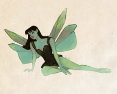 a drawing of a fairy sitting on the ground with her legs spread out and hands behind her back