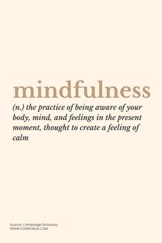 the words mindfulness are written in brown and black on a white background with an orange