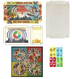 an assortment of various game pieces including cards, magnets and stickers for kids to play with