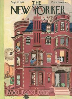 the new yorker magazine cover shows an old red building