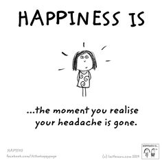 a cartoon drawing of a woman with her head in her hands and the words happiness is