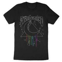 a black t - shirt with the word cosmic written on it and an image of a crescent