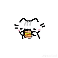 a drawing of a cat eating a hamburger