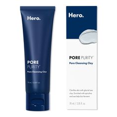 Pore Purity Cleansing Clay Mask -  This Pore Purity Cleansing Clay Mask from Hero Cosmetics is the creamy clay mask that works gently to remove oil and impurities from skin - then rinses clean in a soft, sudsy wash.    Benefits     Absorbs excess oil Controls shine Visibly minimizes pores after 4 days     Features     Pore Purity is the creamy clay mask that works gently to remove oil and impurities from skin - then rinses clean in a soft, sudsy wash. Pore Purity targets dirt and grime with a cr Get Rid Of Clogged Pores, Skin Face Mask, Pore Strips, Cleansing Mask, Clay Face Mask, Pore Cleansing, Skin Pores, After 4, Minimize Pores