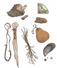 an image of various items that are in the process of being drawn by someone's hand