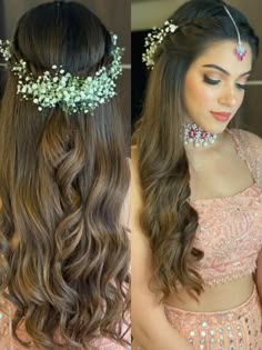 Open Hairstyle, Engagement Hair, Bridal Hairstyle Indian, Hairstyle Indian Wedding, Hairstyles For Gowns, Hairstyle Indian, Hair Aesthetics, Bridal Hairstyle Indian Wedding