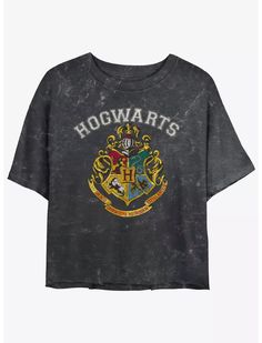 Harry Potter Hogwarts Logo Womens Mineral Wash Crop T-Shirt Harry Potter Shirt Design, Spider Man Symbol, Hogwarts Logo, Harry Potter Tee, Harry Potter T Shirt, Harry Potter Shirt, Orlando Trip, Harry Potter Merch, Harry Potter Tshirt