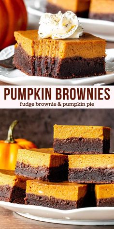 pumpkin brownies stacked on top of each other