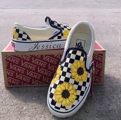 Lounge Vibes, Sunflower Vans, Friend Things, Painted Vans, Too Long, Vans Classic Slip On Sneaker, Vans Shoes, Slip Ons, Painting Ideas