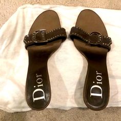 Shoe Lining Is A Soft Satin Bronze Color, It Looks 2 Tone In Photo But It Is All The Same Color Excellent Condition/ Never Been Worn Vintage Mules, Embroidery Heels, Christian Dior Shoes, Sandals Vintage, Heeled Mule, Clogs And Mules, Mule Sneakers, Clog Heels, Suede Mules