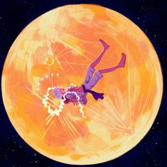 an animated image of a person falling from the sky in front of a full moon