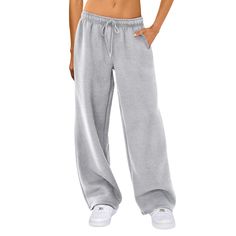 PRICES MAY VARY. ✔Quality Material: Women's sweatpants, 95% polyester + 5% spandex, skin-friendly fabric, soft and elastic texture, thickening, super warm, comfortable to wear all year round, women and teenage girls. ✔Features: Women's straight leg sweatpants, sports casual pants, elastic, solid color, low mid-high waist, loose, deep pockets on both sides and two back pockets, drawstring high waist design, women's trousers, women's casual sweatpants, casual style, simple and stylish women's long Aesthetic Dream, Running Trousers, Wide Leg Joggers, Clothes Wishlist, Baggy Sweatpants, High Waist Trousers, Amazon Clothes, Wide Leg Sweatpants, Casual Sweatpants