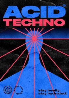 an advertisement for acid techno featuring a man's head