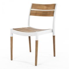 a wooden and white chair against a white background